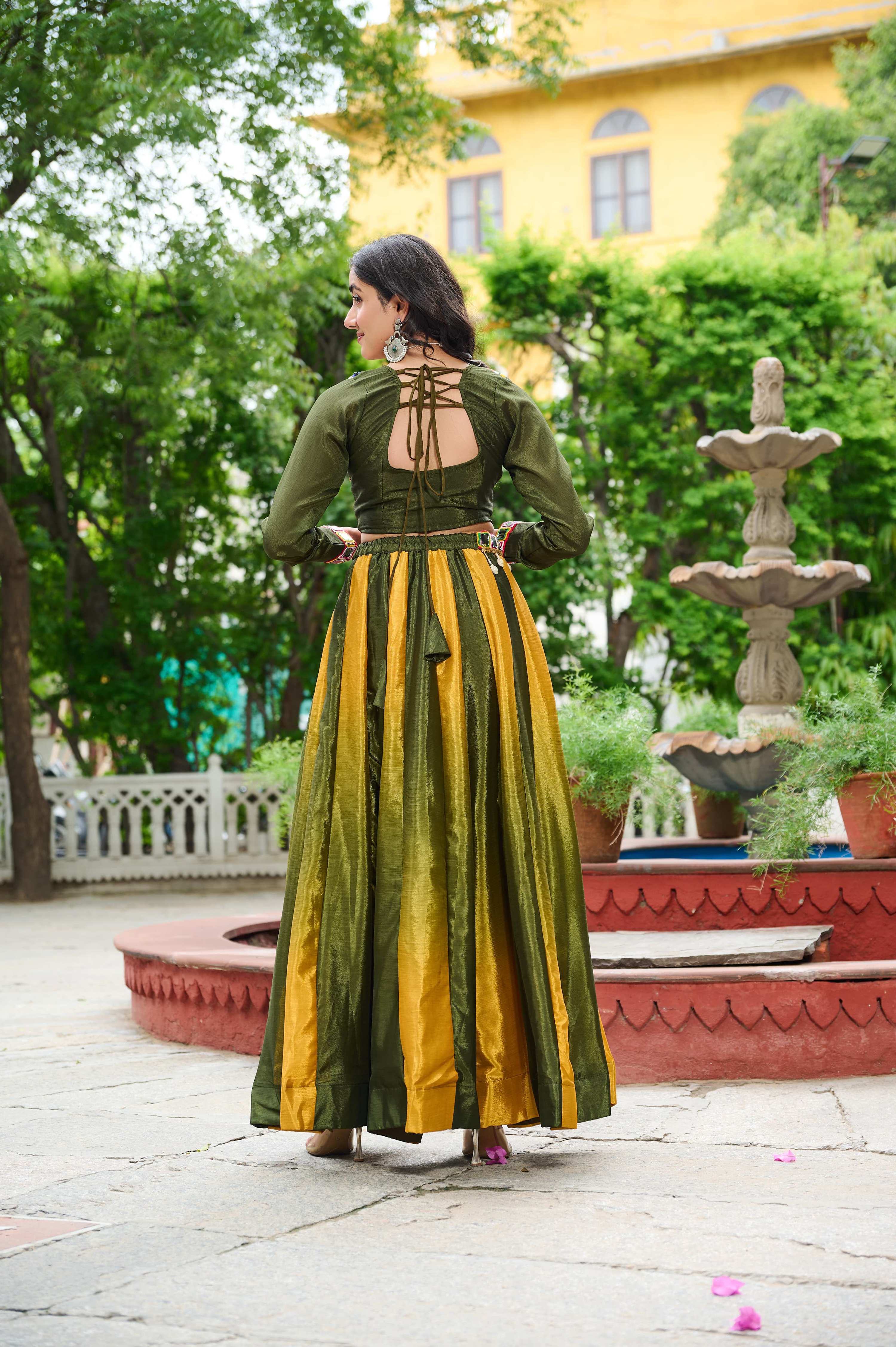 Multicolor Chinnon Kutchi Gamthi Embroidered Navratri Lehenga Skirt