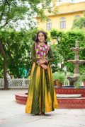 Full-stitched multicolor Chinnon lehenga with vibrant Kutchi Gamthi embroidery