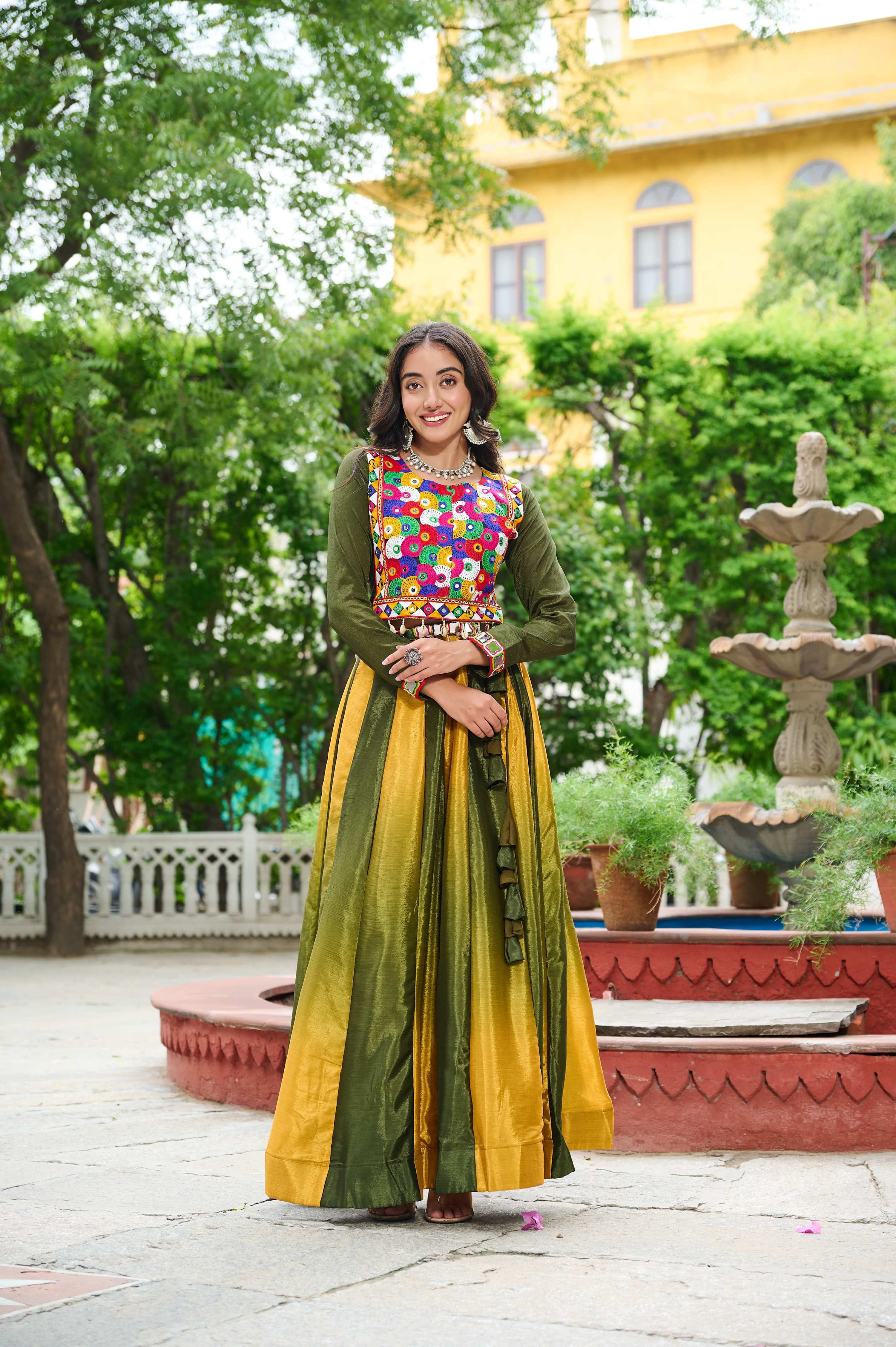 Full-stitched multicolor Chinnon lehenga with vibrant Kutchi Gamthi embroidery