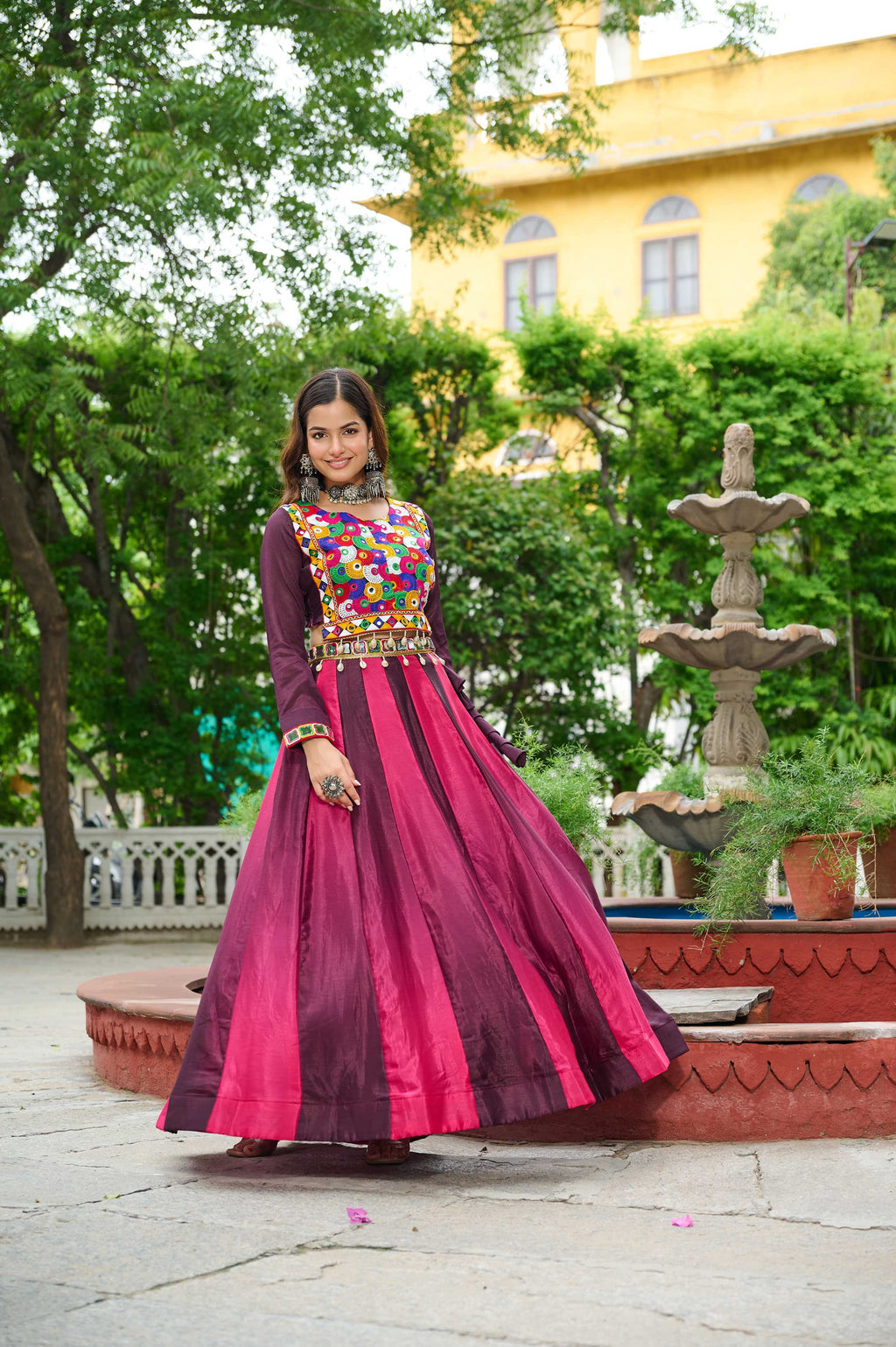 Multicolor Chinnon Navratri Lehenga with Kutchi Gamthi Embroidery