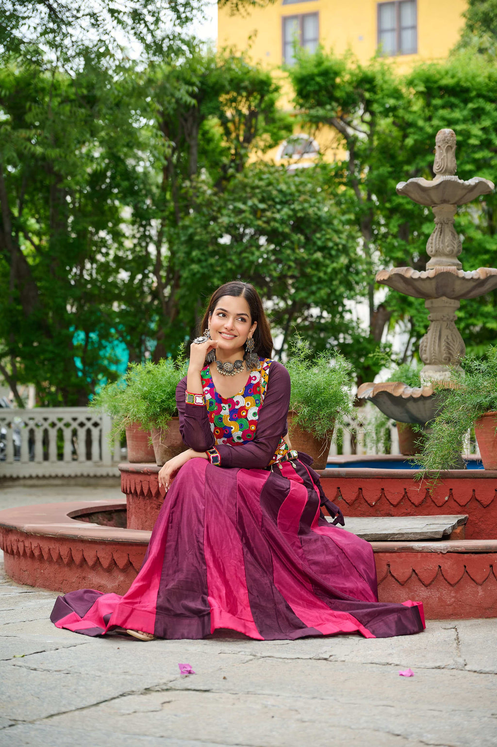 Multicolor Chinnon Navratri Lehenga with Kutchi Gamthi Embroidery