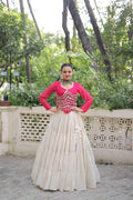 Pink Georgette Leheriya print Lehenga Choli with mirror lace decoration for Navaratri