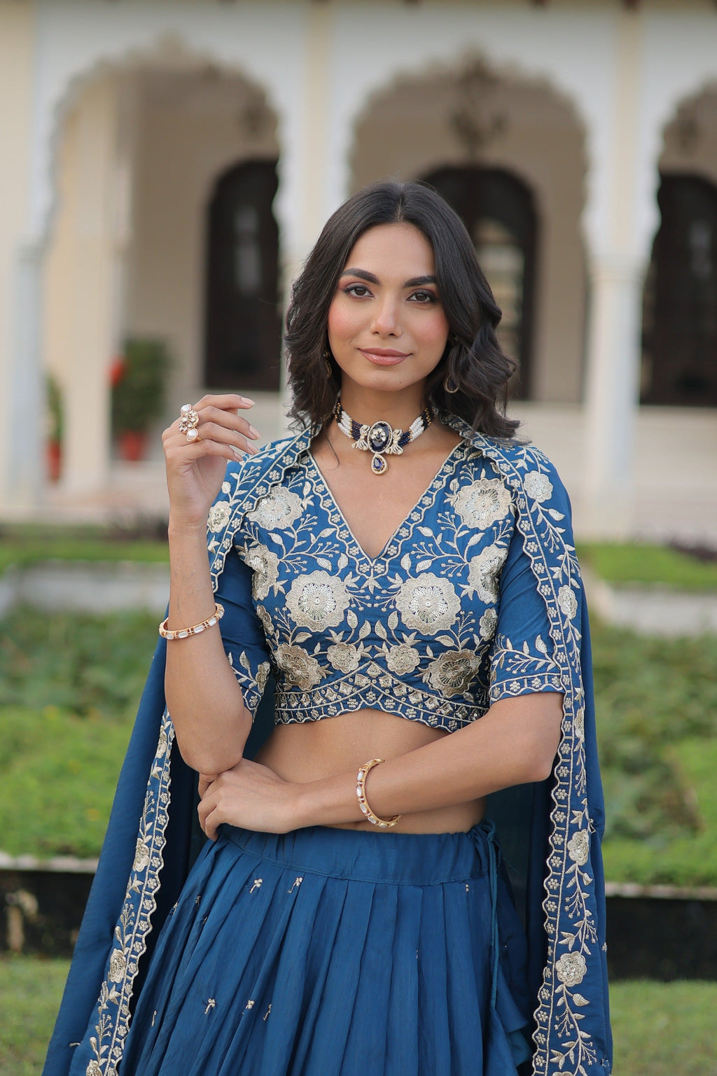 Royal Blue Vichitra Silk Lehenga Choli with Heavy Sequins Embroidery