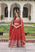 Dark Red Vichitra Silk Lehenga Choli with Sequins and Thread Work