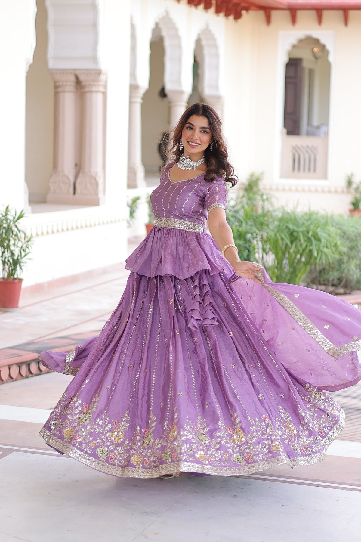 Lavender Gold Crush Lehenga Choli with Multi Thread Embroidery