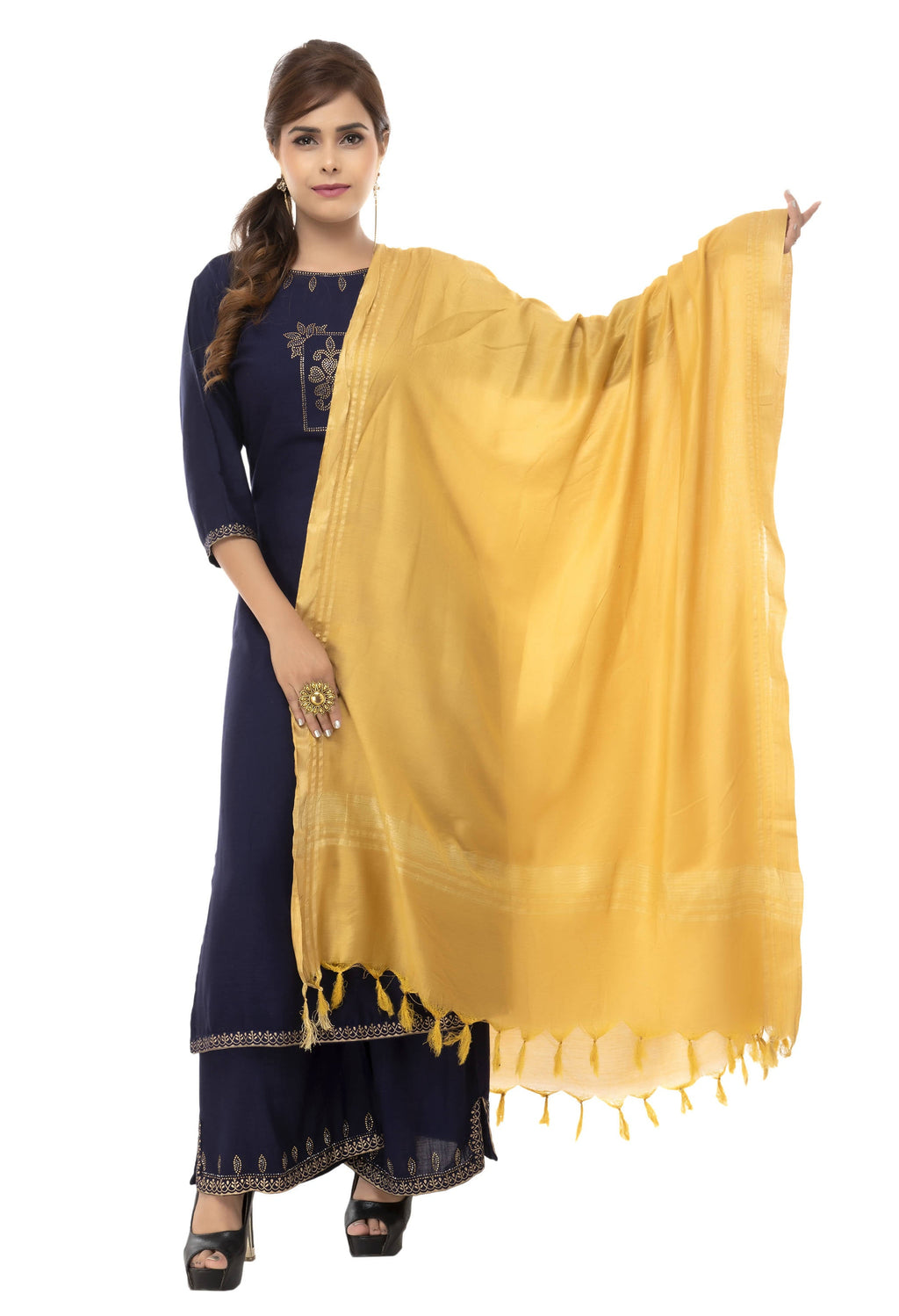 Solid Golden Slub Cotton Dupatta for Traditional Ethnic Outfits
