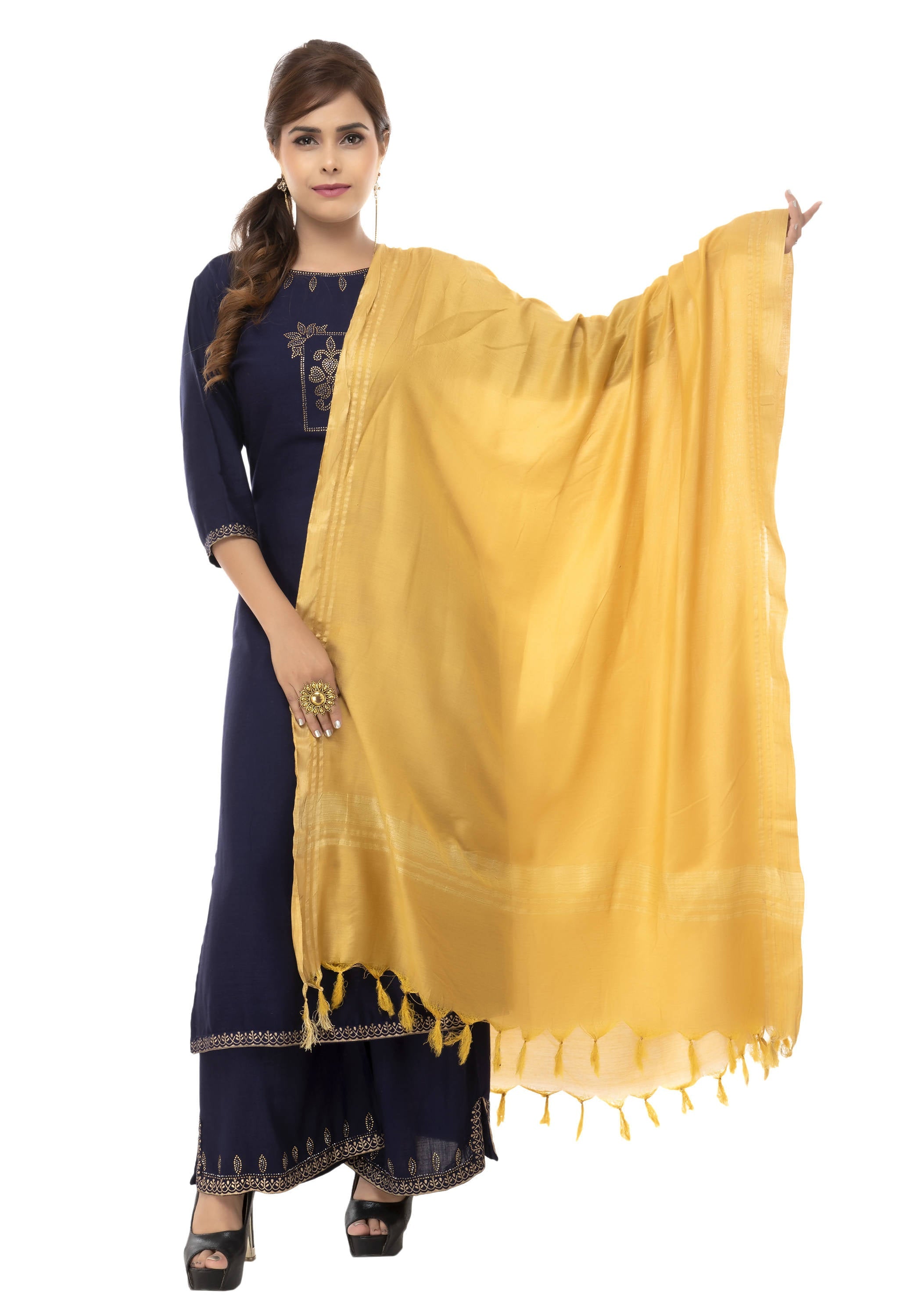 Solid Golden Slub Cotton Dupatta for Traditional Ethnic Outfits