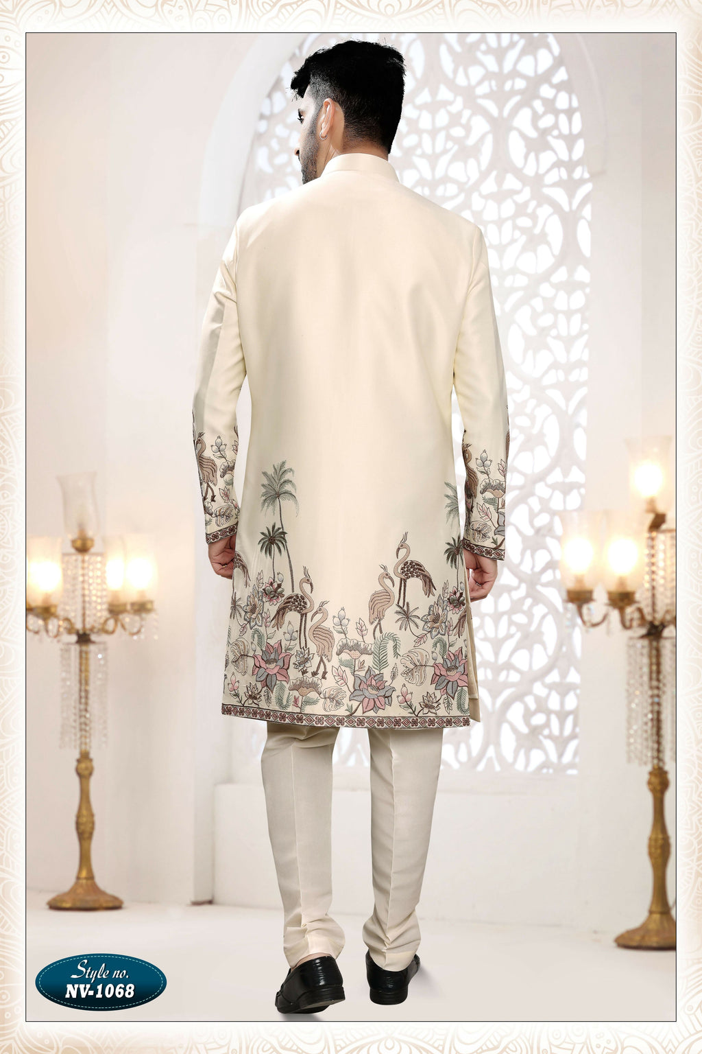 Men's Cream Silk 3-Piece Kurta Set with Thread & Sequin Embroidery