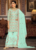 Bottel green georgette sharara suit with embroidery work and matching dupatta