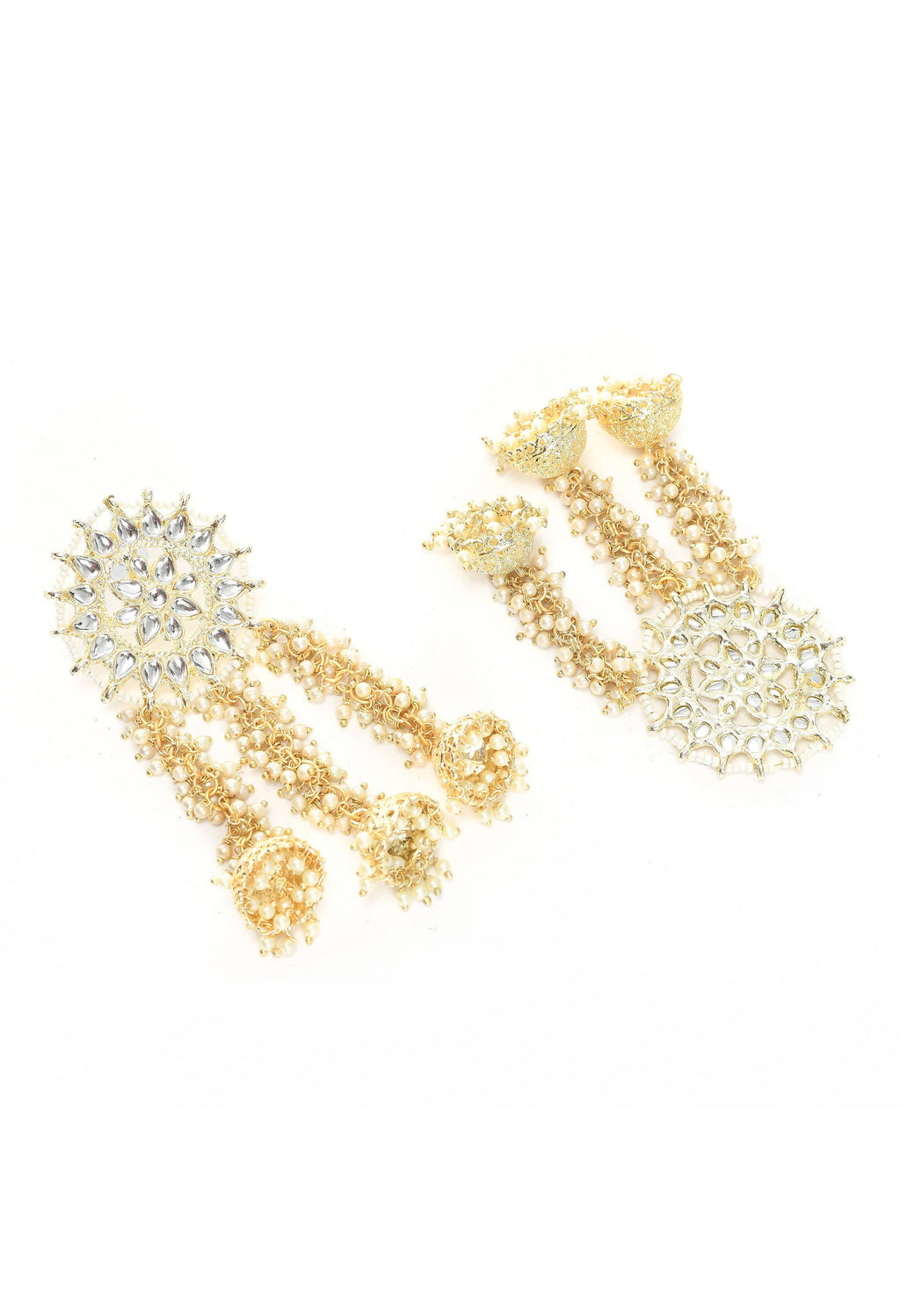 Johar Kamal Golden Plated Earrings with Kundan and Pearls
