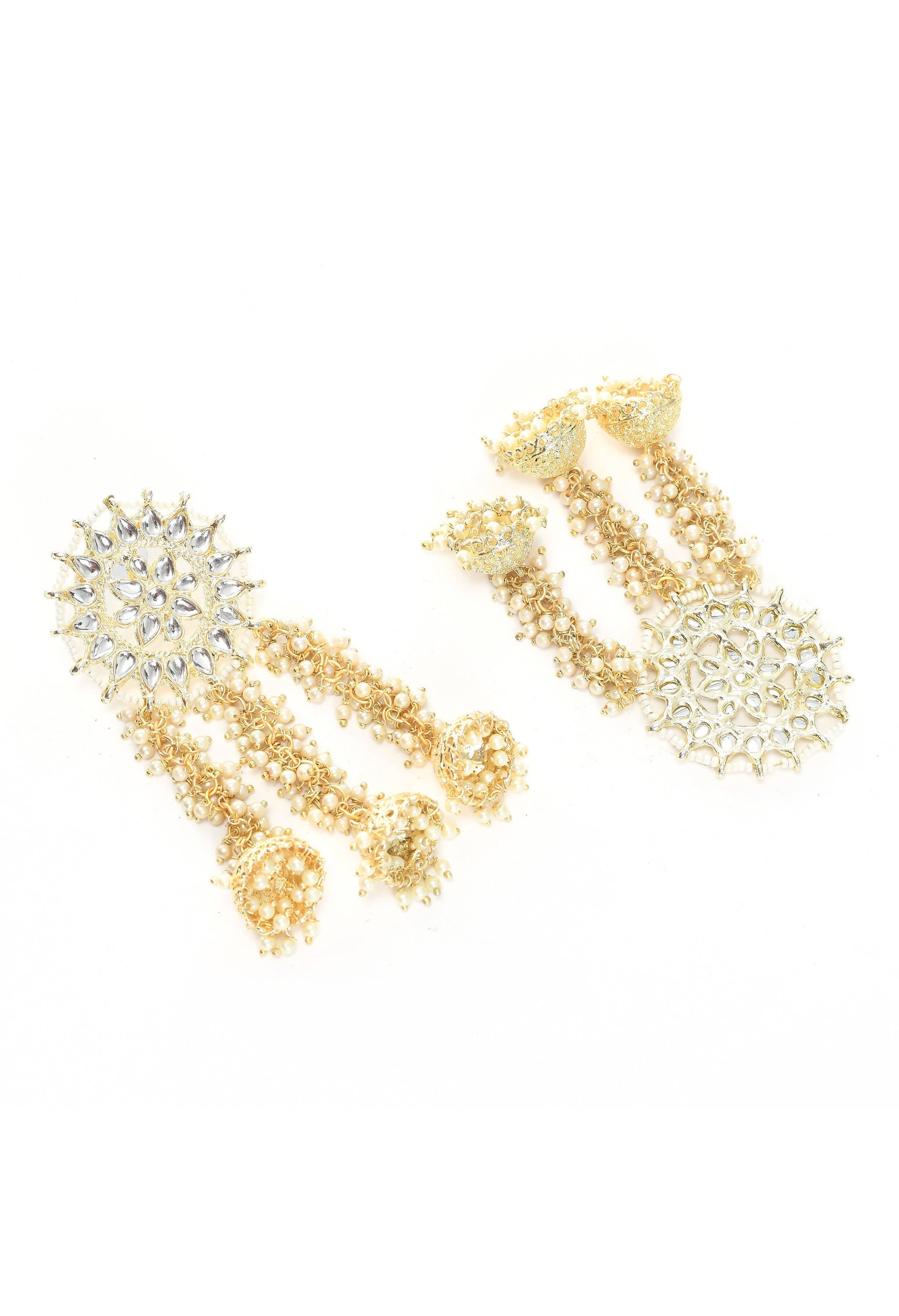 Johar Kamal Golden Plated Earrings with Kundan and Pearls