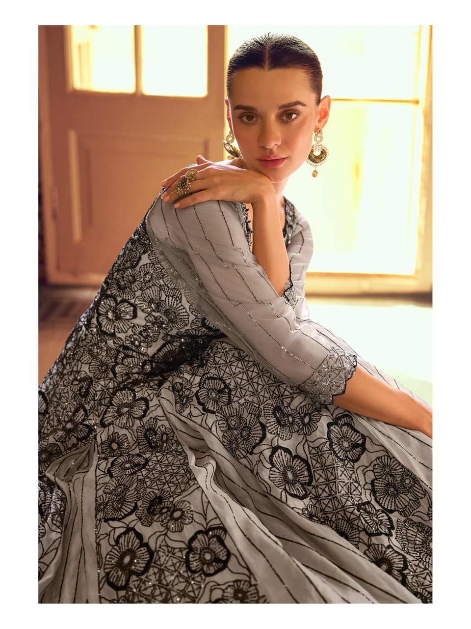 Grey Georgette Wedding Gown for Modern Festive Occasions