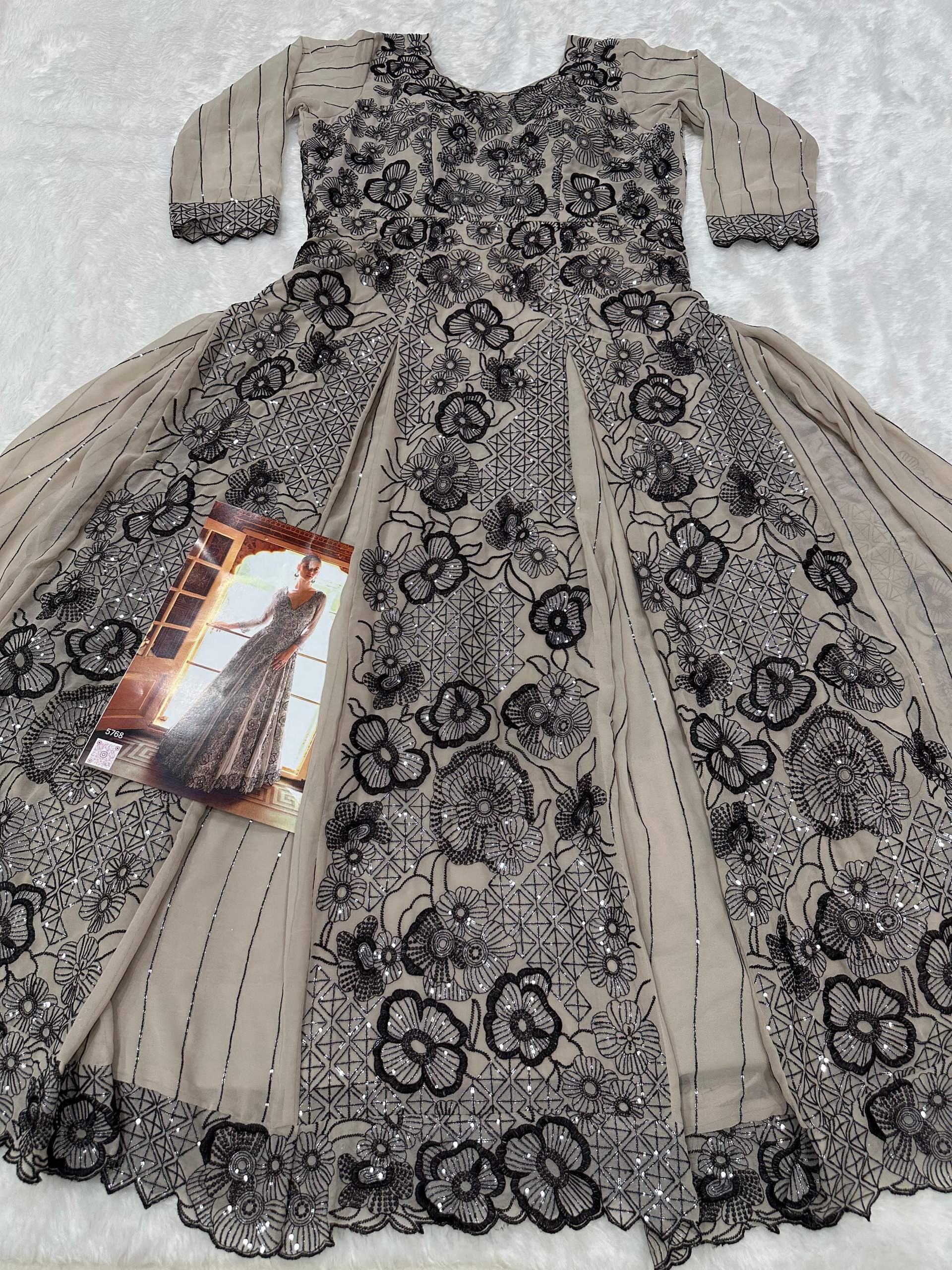 Grey Georgette Wedding Gown for Modern Festive Occasions