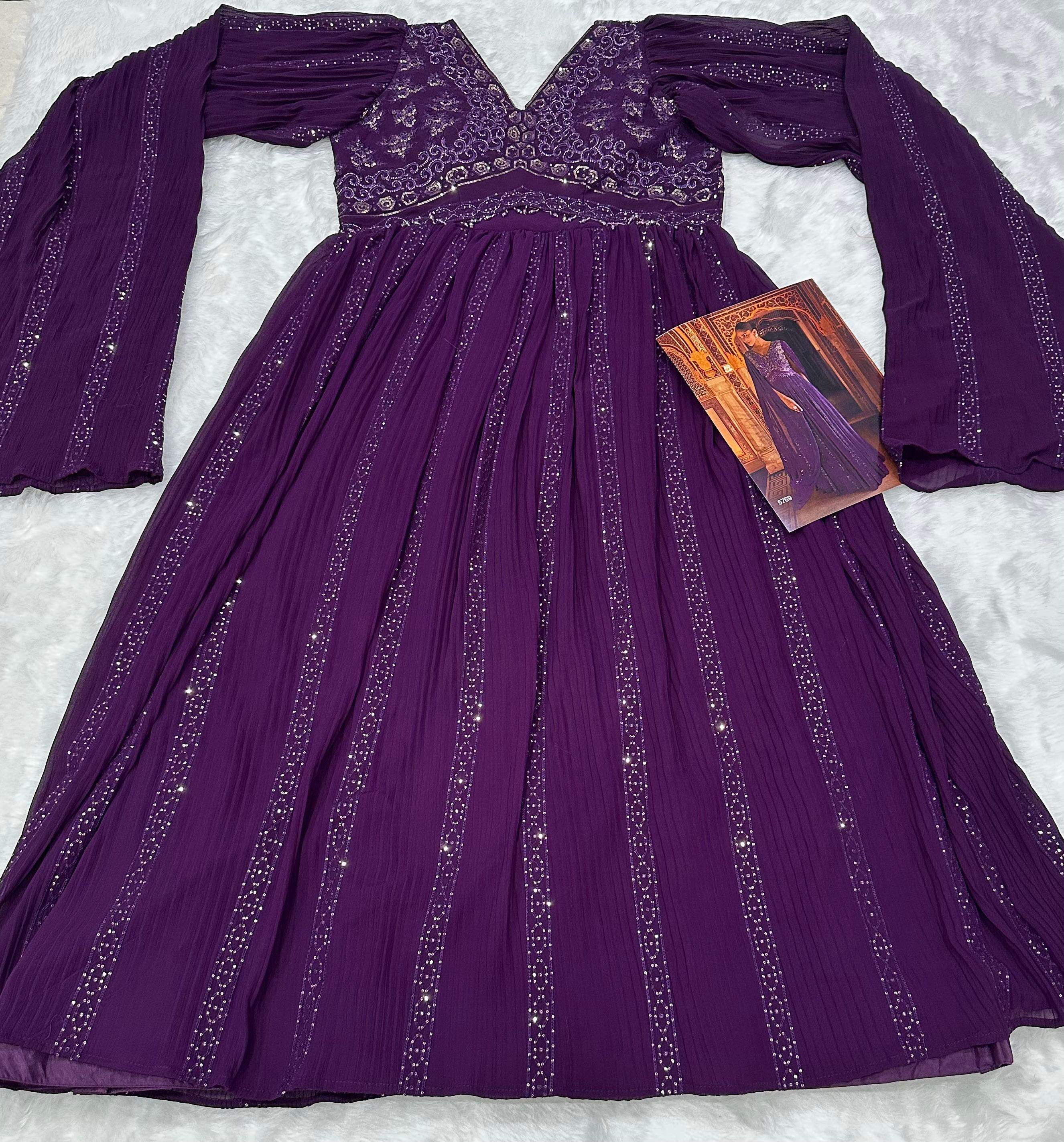 Purple Georgette Wedding Gown with Elegant Floor Length Silhouette