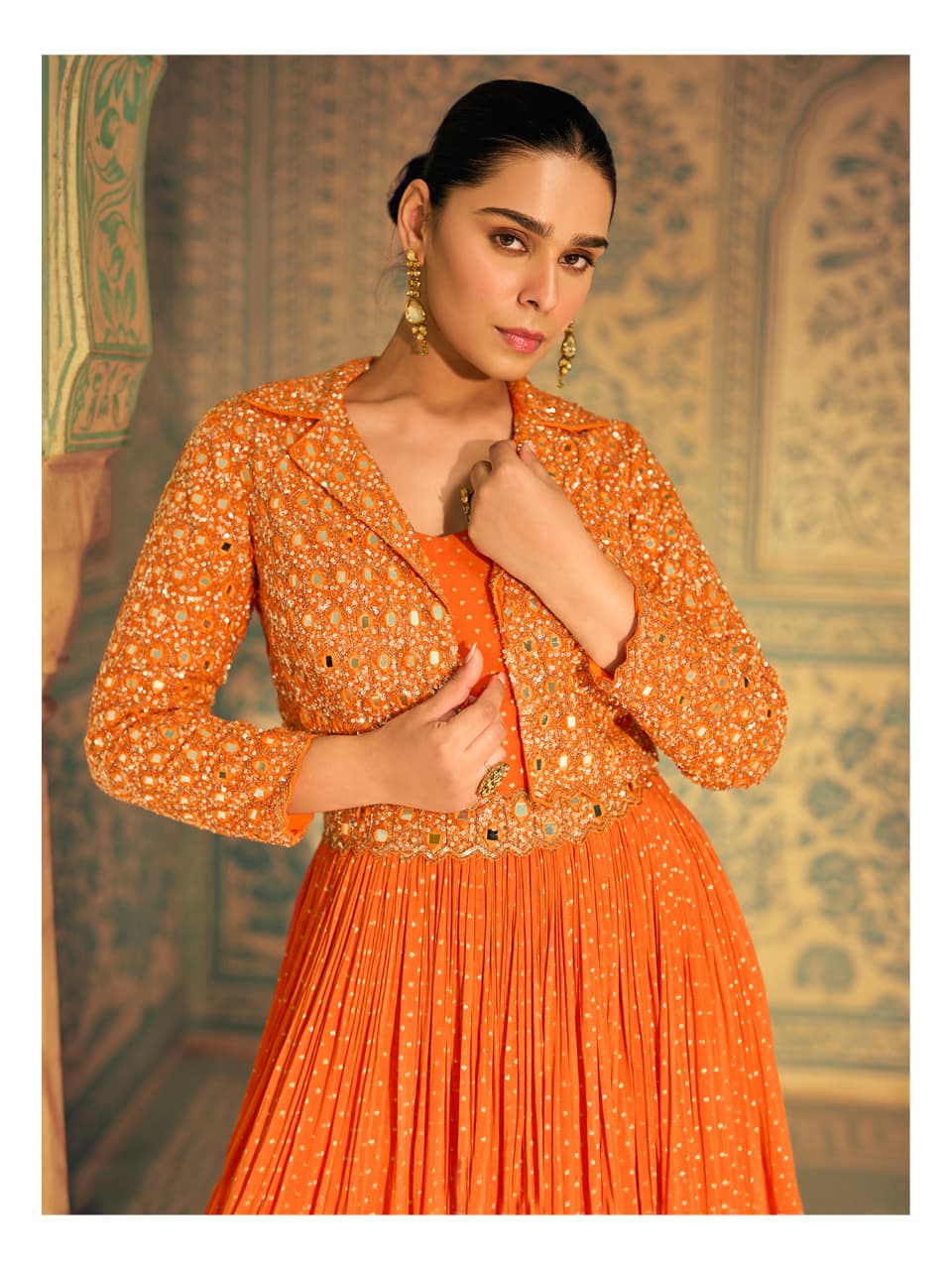Elegant Orange Silk Wedding Gown - Traditional Formal Floor Length