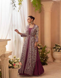 Aarshi Fashions purple A-line long top with coordinating silk shrug
