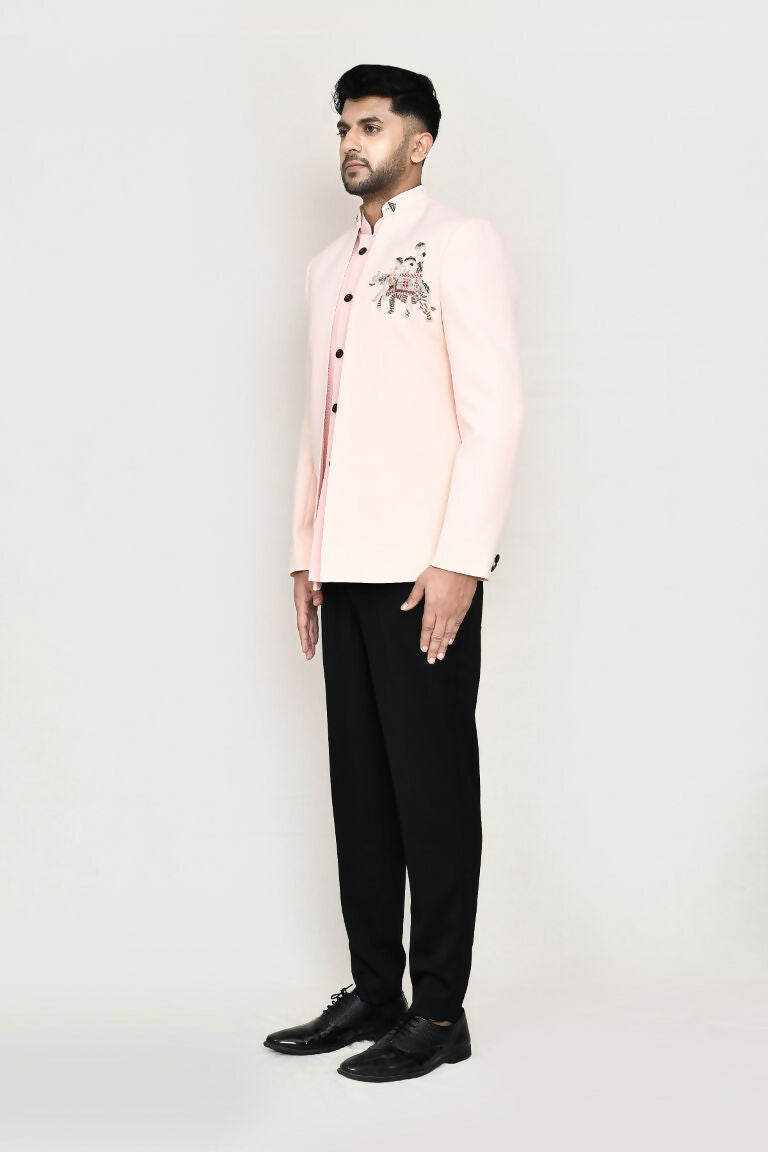 Peach Imported Polyester Open Prince Coat and Pant Set