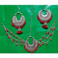 Elegant red maang tika and matching earrings set for traditional ethnic wear