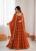 Orange Art Silk Anarkali Suit with Sequence Thread Embroidery