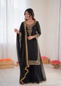 Black georgette palazzo suit with thread and sequence embroidery for women