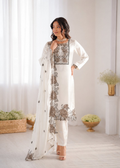 Elegant Off-White Art Silk Salwar Suit with detailed thread embroidery and matching dupatta.