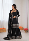 Black Crepe Thread & Sequence Work Farshi Palazzo Suit Set