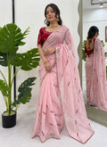 Baby Pink Ready-to-Wear Crunchy Silk Saree for Kids Party Wear