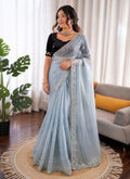 Sky blue organza silk saree with sequence embroidery work