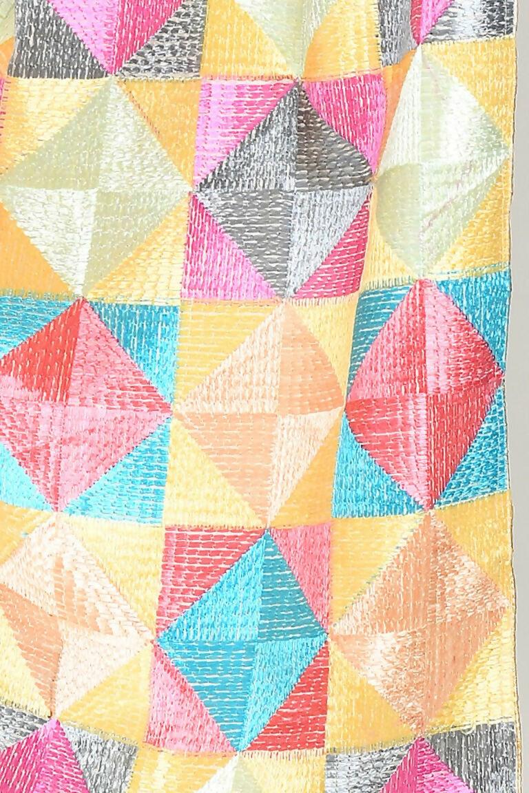 Multi Color Phulkari Dupatta with Cotton Geometric Embroidery