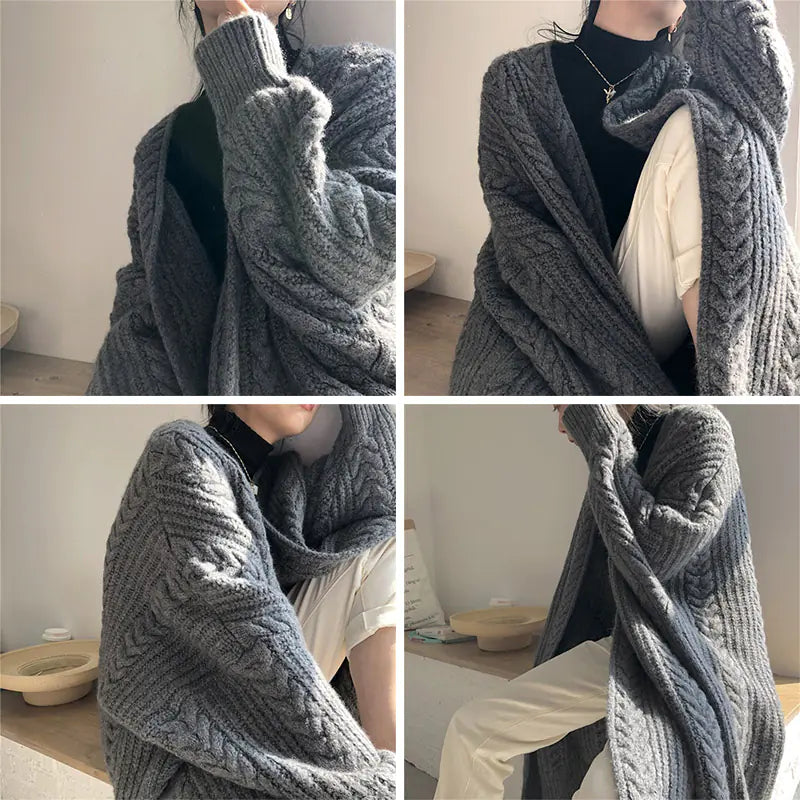 Women's Thick Knitted Long Sweater Coat for Fall/Winter