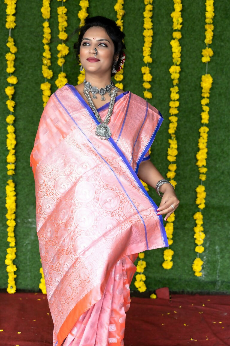 Baby Pink Soft Handloom Silk Zari Woven Saree with Matching Blouse