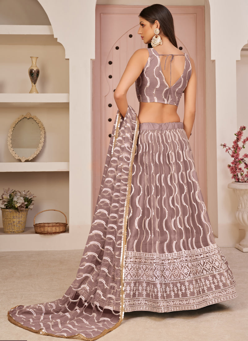 Onion Pink Butterfly Net Embroidered Thread Work Designer Lehenga