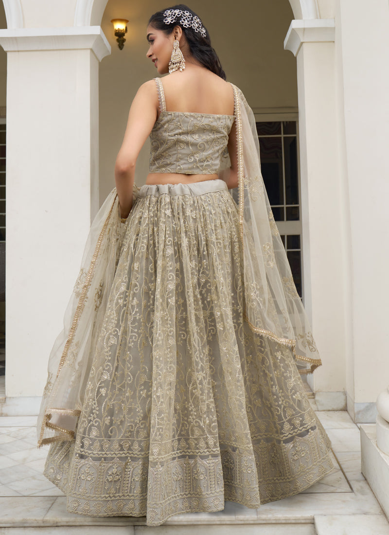 Ivory Butterfly Net Embroidery Thread Designer Wedding Lehenga