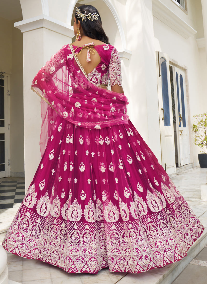 Pink Butterfly Net Embroidery Thread Work Designer Lehenga