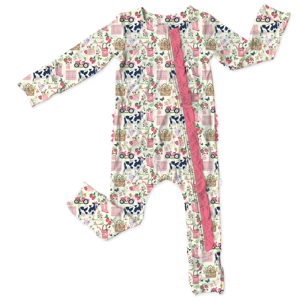 Kennedy Pink Farm Bamboo Ruffle Convertible Footie (Pre-Order)