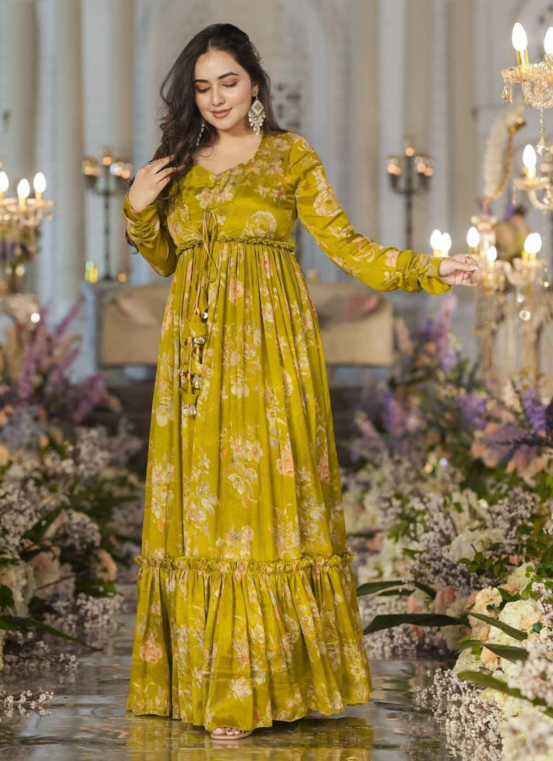 Smith Green Chinon Silk Digital Print Palazzo and Shrug Suit