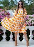 Off white rayon designer gown with digital print for formal and festive occasions