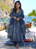 Navy Blue muslin salwar suit with digital print pattern for women