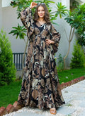 A beautiful multi-color Chinon Silk designer gown with vibrant digital prints for festive occasions.