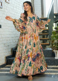 Multicolor Heavy Air Tex Chinon Silk Digital Print Gown