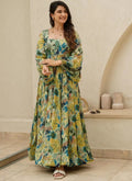 Multi Color Chinon Silk Digital Print Designer Gown for Weddings