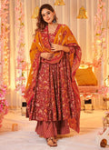 Red Muslin Digital Print Salwar Suit for Weddings & Festivals