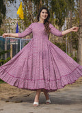 Elegant Onion Pink rayon designer gown with digital print for festive occasions
