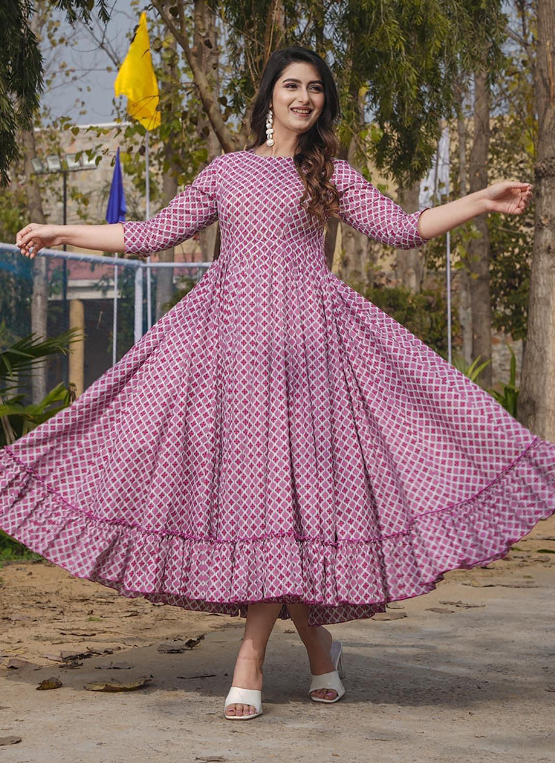 Elegant Onion Pink rayon designer gown with digital print for festive occasions