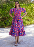Multicolor rayon designer gown with digital print and shimmering finish for weddings