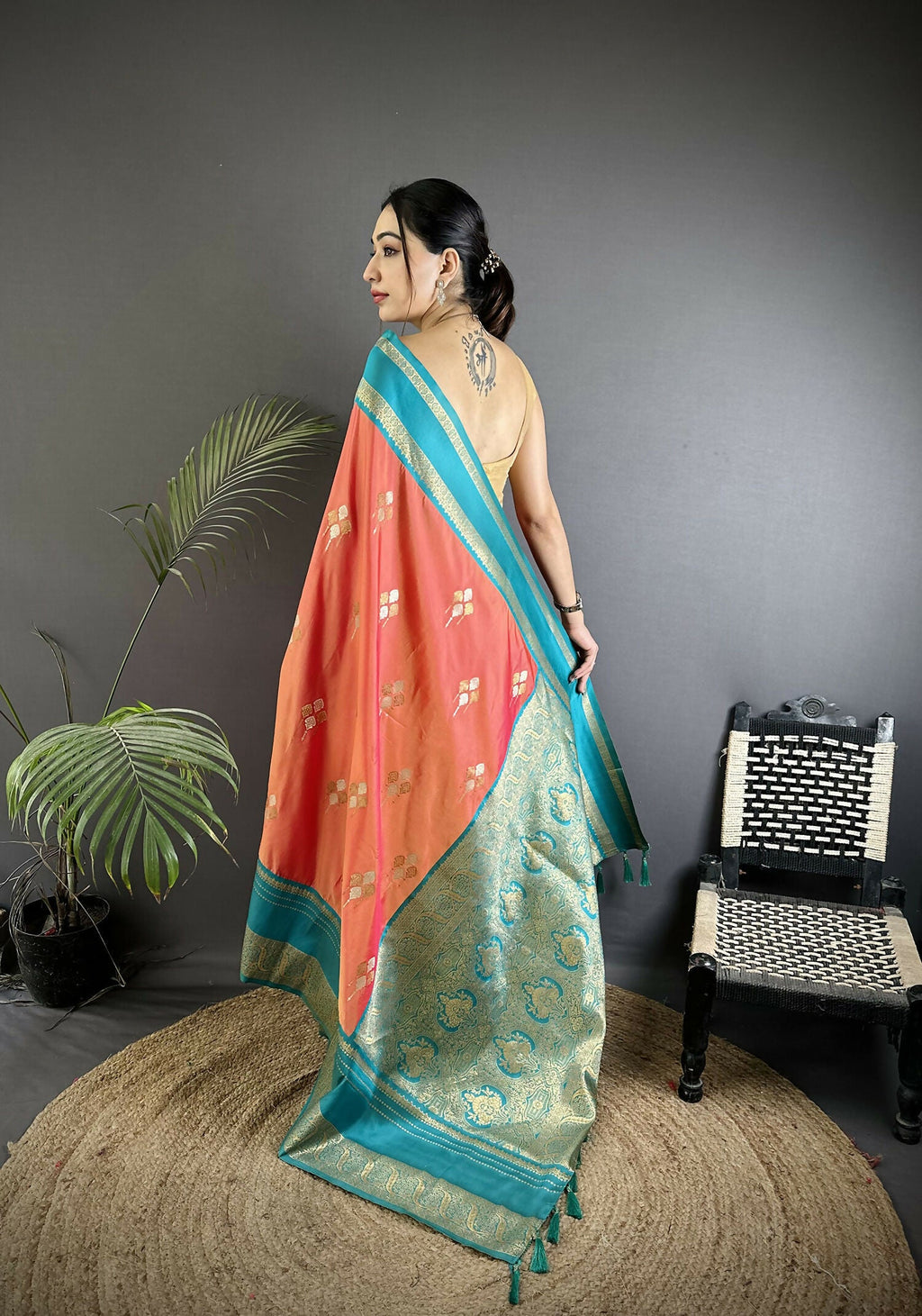 Joban Fashion Peach Banarasi Soft Silk Woven Saree