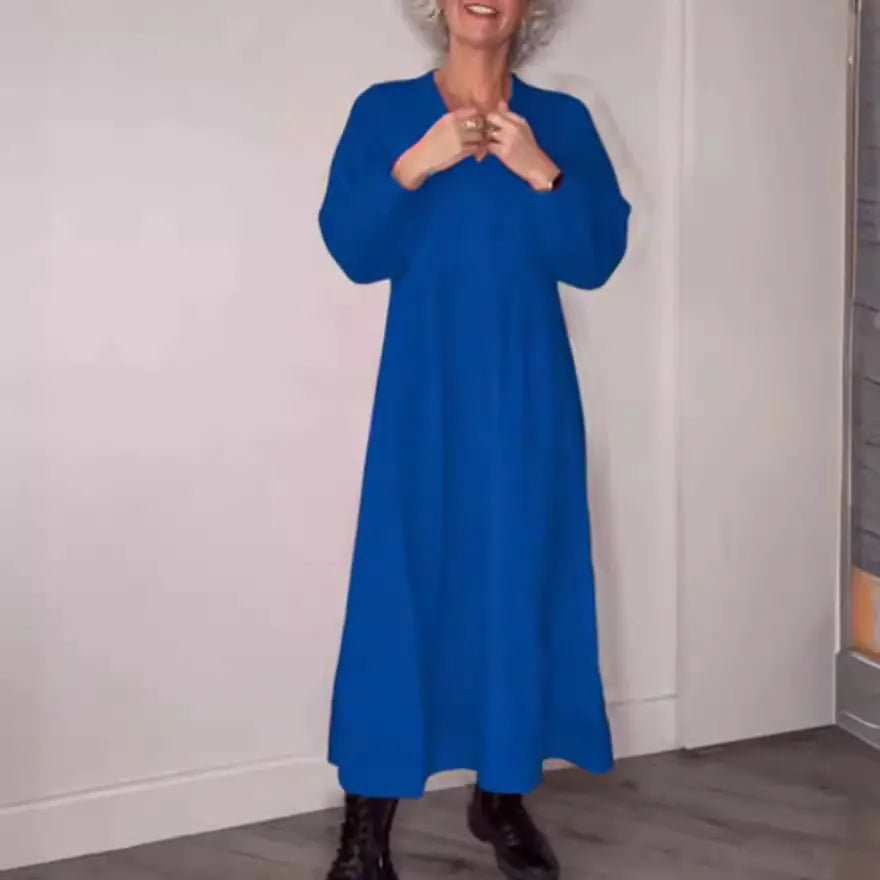 Women's V-Neck Long Sleeve Dress - Elegant Fall Style