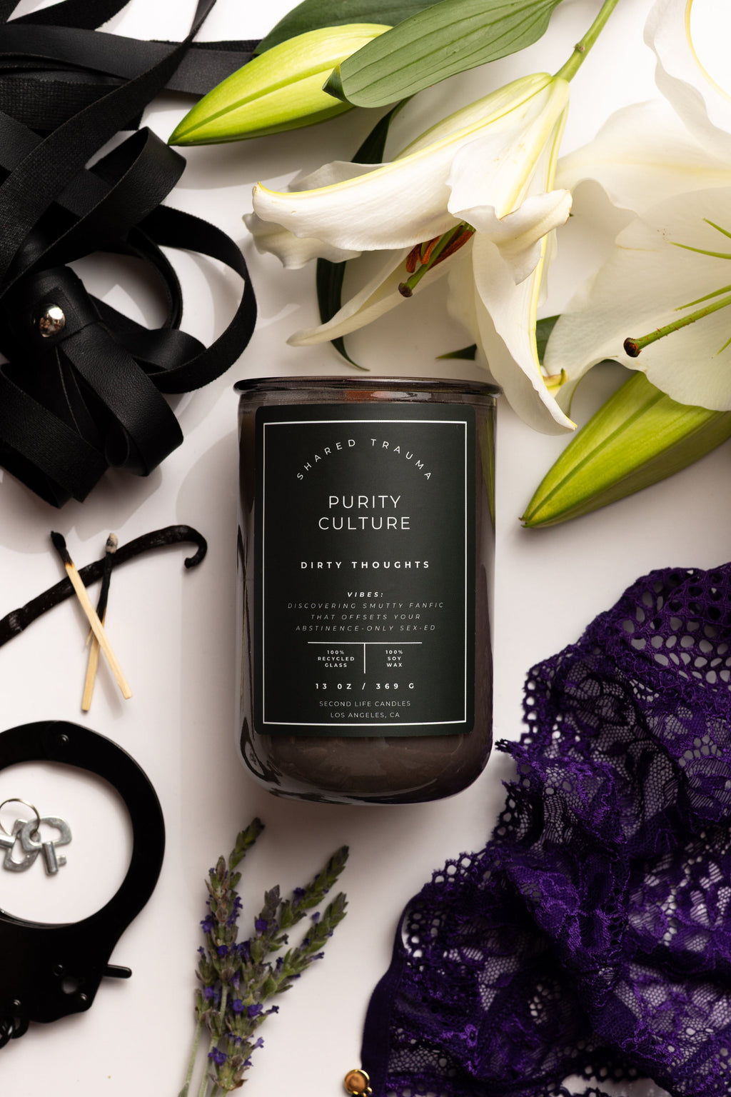 Shared Trauma Candles - Purity Culture - 13 Oz Crackling Wood Wick - Lavender & Smoked Vanilla