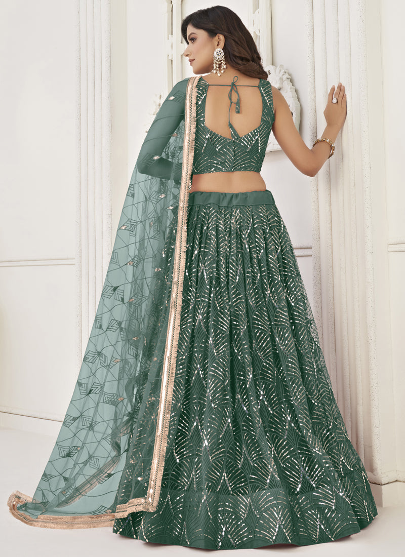Green Butterfly Net Embroidered Sequins Designer Lehenga Choli Set