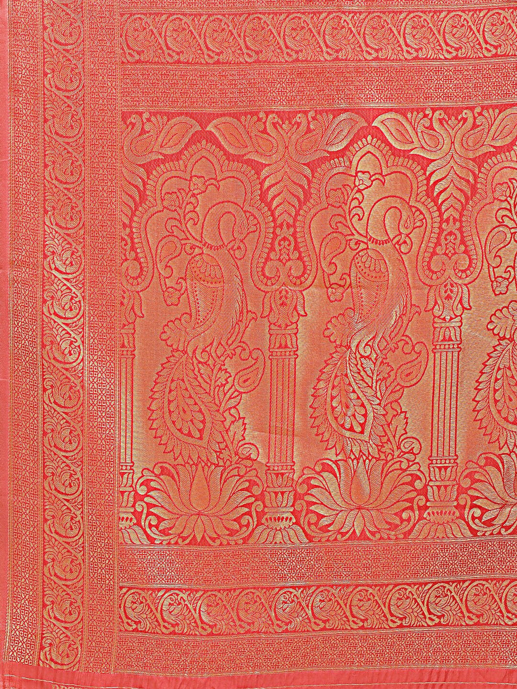 Shree Shyam Fashion Banarasi Silk Cream & Red Saree